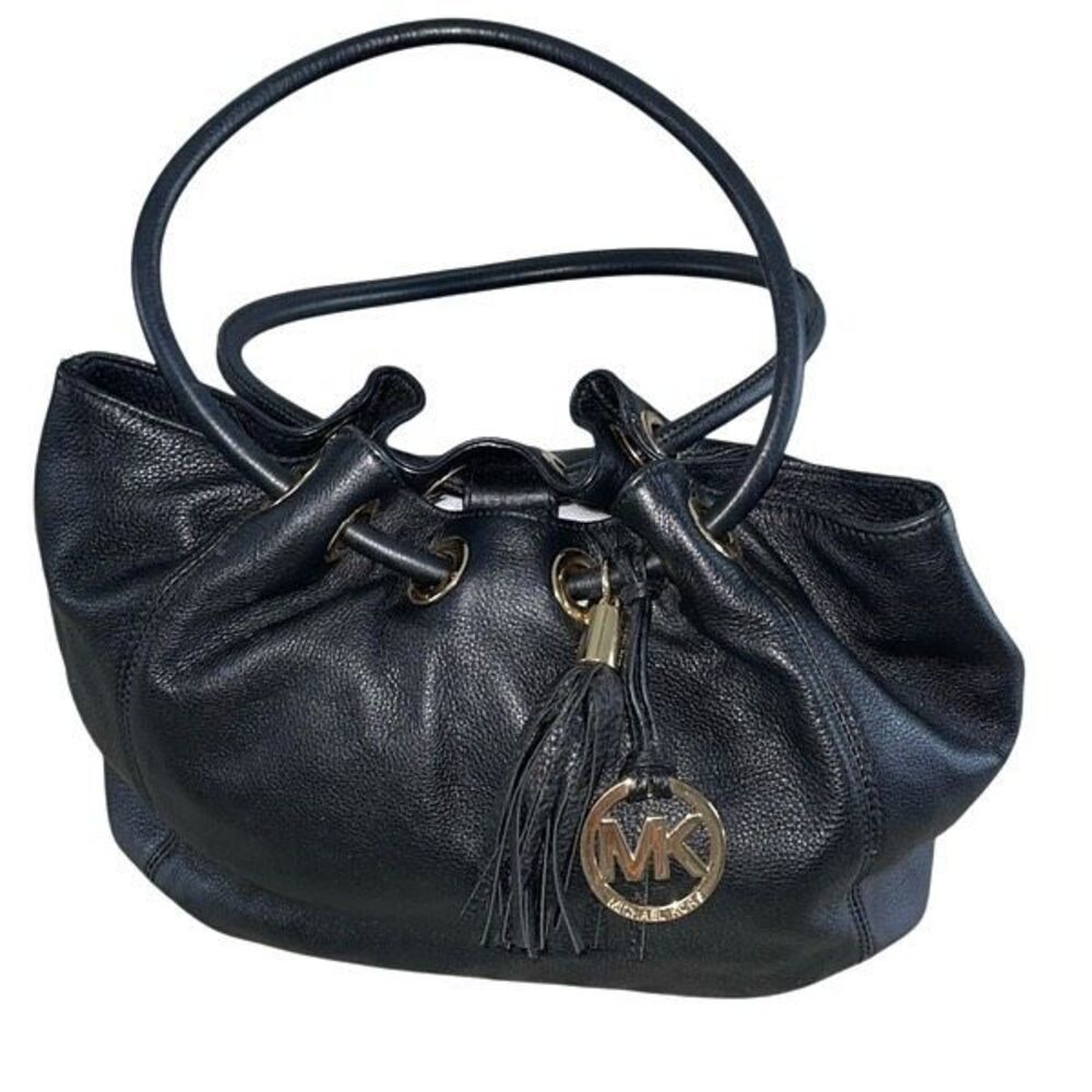 Michael Kors‎ Womens Leather Ring Handle Hobo Handbag Black